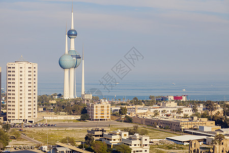 科威特塔景观建筑蓝色天空全景建筑学水箱天际地标晴天高清图片