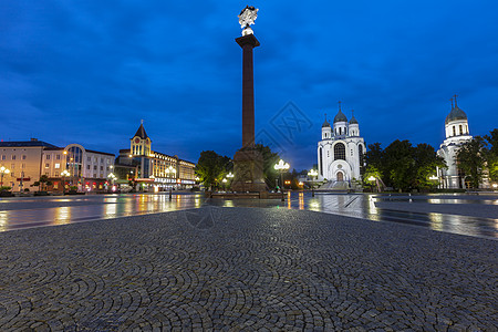 加里宁格勒胜利广场旅行天空天际街道正方形城市生活教会房子市中心城市图片