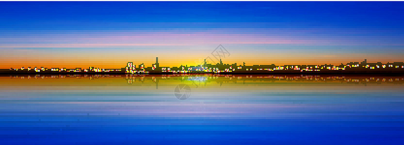 抽象背景与 cit 的剪影景观反射天空阴影日出星星全景城市市中心地平线图片
