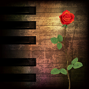 抽象 grunge 钢琴背景与红色 ros文化乐器音乐插图艺术岩石木头萨克斯手爵士乐玫瑰图片