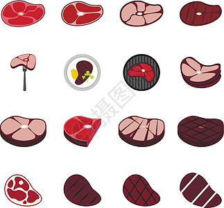牛排图标红色火腿酒吧烧烤餐厅炙烤食物收藏猪肉午餐图片