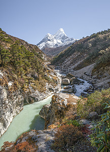 喜马拉雅山的阿马达布拉姆首脑会议全景蓝色旅行高山冰川岩石国家公园天空旅游图片