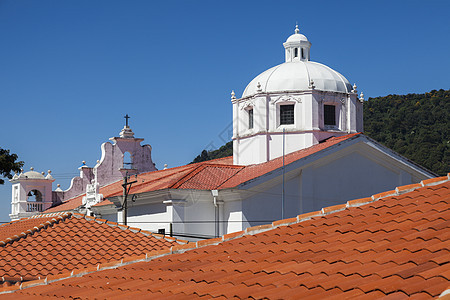 萨尔瓦多阿帕内卡教堂天空蓝色花路地标白色城市市中心晴天殖民天际图片