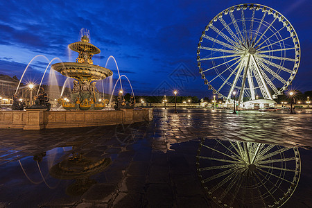 巴黎和谐之地和Ferris轮城市街道全景正方形摩天轮建筑车轮路灯地标天际图片
