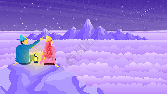 年轻的旅行者坐在山顶上 去mis看海景图片