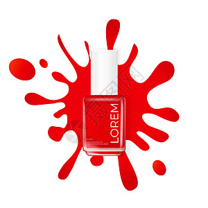白色背景上带有飞溅的红色指甲油 广告杂志产品样本的化妆品产品模板 它制作图案矢量图片