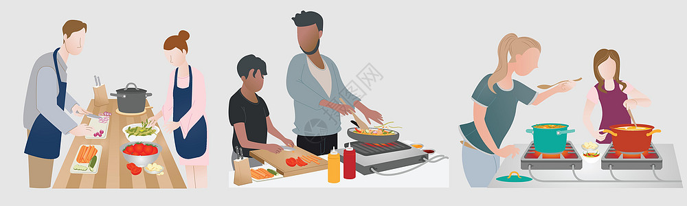 雪菜炒饭个家庭的夫妇为他们的饭菜准备食物 准备做菜的食物 享受爱好设计图片