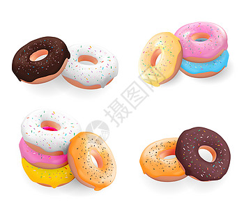 逼真的 3d 甜美可口的甜甜圈背景 可用于甜点菜单海报卡 矢量图 Eps1饼干营养咖啡店元素冰镇设计糕点味道插图广告图片