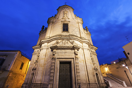 马特拉Purgatorio教堂蓝色天际地标市中心宗教景观历史性炼狱建筑学旅行图片