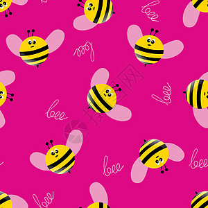 与蜜蜂在彩色背景上的无缝模式 小黄蜂 矢量图 可爱的卡通人物 邀请卡纺织面料的模板设计 涂鸦样式熊蜂绘画插图养蜂业艺术质量漏洞卡图片