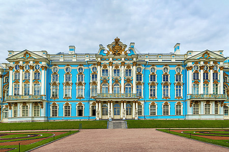 俄罗斯萨尔斯科耶塞罗凯瑟琳宫建筑学历史文化天空旅行公园皇家古董风格蓝色图片