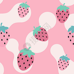 简单的草莓无缝图案背景矢量图浆果粉色食物水果墙纸包装糖果红色插图织物图片