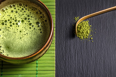 绿茶粉绿茶绿色黑色仪式竹子勺子文化粉末图片