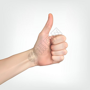 手的逼真 3D 轮廓与凸起的拇指指示一切都很好 它制作图案矢量网络白色卡通片商业拳头手指插图社会手势插画