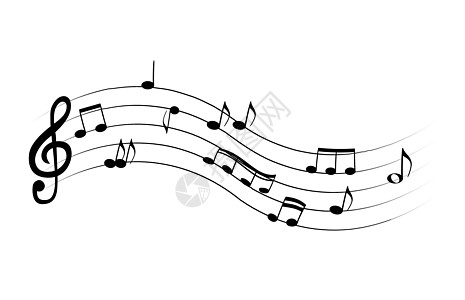 一组没有特征的五行时钟符号的音符 高音谱号 矢量插图笔记旋律白色床单低音艺术黑色颤声钥匙图片