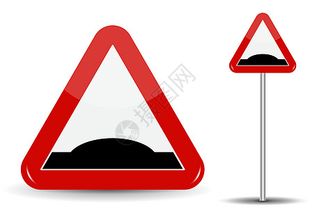 路标警告 睡觉的警察 在红色三角形中 以小丘的形式示意性地描绘了人工不平整 矢量图图片