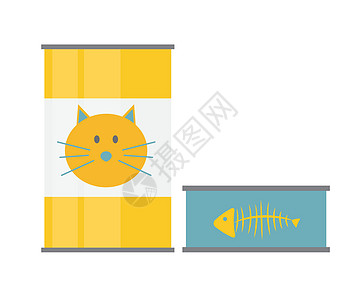 现代平板样式图标中的宠物罐模板 设计材料 矢量插图阴影养分宠物午餐卡通片包装金属动物盘子产品图片