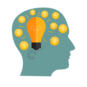 钱在头平业务概念向量它制作图案货币技术思考创新插图商业男人现金头脑知识背景图片