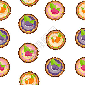 甜蛋糕与浆果和胡萝卜无缝图案背景卡通片食物插图糖果庆典生日奶油面包甜点巧克力图片