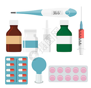 现代平面设计中的医疗图标 图标集绷带化学品援助诊所救护车健康疫苗收藏插图剪影图片