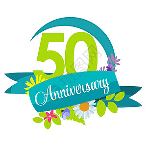 可爱的自然花卉模板 50 周年纪念标志矢量图案制作图片