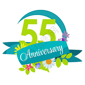 可爱的自然花卉模板 55 周年纪念标志矢量图案制作图片