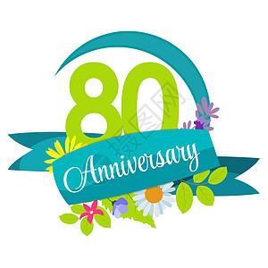 可爱的自然花卉模板 80 周年纪念标志矢量图案制作背景图片