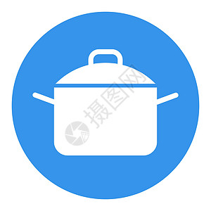 平底锅白色字形图标 烹饪锅或平底锅标志图片