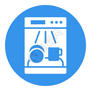 洗碗机矢量白色字形图标 电动厨具图片