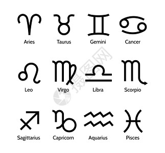 十二生肖符号 占星日历或星座的十二个星号 天文学星座矢量集图片