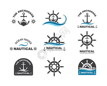 航海 maritim 的转向船矢量标志图标救生圈运输标签保险锚地罗盘海军车轮绳索水手图片