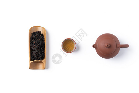 橱窗设计台湾新黑茶和叶子的顶级设计概念树叶陶瓷茶壶平铺高架制品文化香气桌子饮料背景