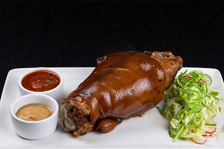 烤猪猪肉 Knuckle午餐膝盖关节烹饪饺子小腿食物服务美食餐巾图片