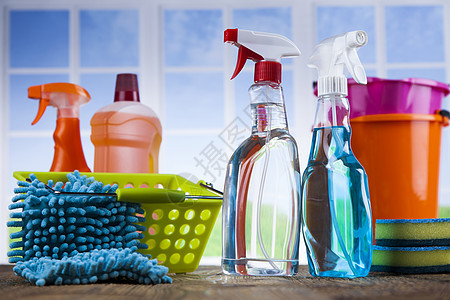 各种清洁用品 设备背景以及各类清洁品团体打扫产品橡皮塑料海绵窗户洗涤液体卫生图片