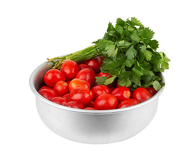 盆地中的番茄绿色收成食物营养蔬菜农业沙拉红色饮食植物图片