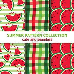 夏季图案系列 西瓜主题 夏旗绿色艺术种子格子打印西瓜片横幅模式水果红色图片