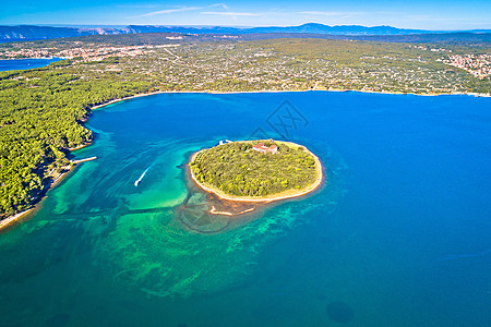 科斯琼 克尔克岛 Punat 湾鸟瞰图的亚得里亚海 Kosljun 岛图片