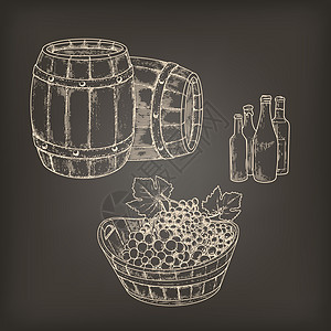 复古套葡萄桶瓶蚀刻篮子木桶雕刻艺术酒厂酿酒草图藤蔓浴缸图片