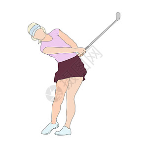 高尔夫球 一个女人打高尔夫球的彩色剪影 彩色运动剪影运动员嘲笑草地草图推杆竞赛参与者冠军领导者绘画插画