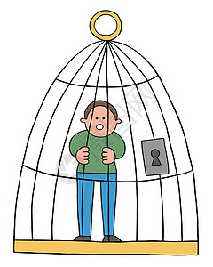 困在笼子里的卡通人矢量图囚犯定罪艺术绘画捕鼠器陷阱危险手绘监狱监禁图片