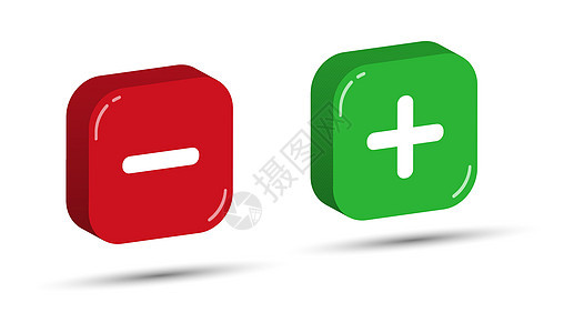 红色和绿色三维平方格按钮 带有加符号和减符号图片