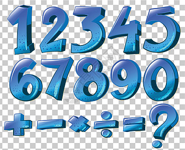 3 8妇女节蓝色颜色的数字和数学符号插画
