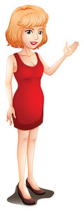 穿着红色无袖连衣裙的女商务人士图片