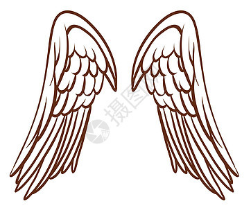 天使之翼的简单素描羽毛光环翅膀绘画草图前翅天堂后翅飞行白色背景图片