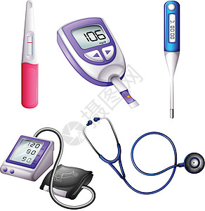 不同的医疗仪器辣度诊断测量工具温度计医生胸部温度乐器传感器图片