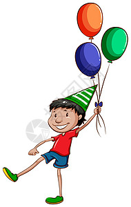 一个带气球的快乐小男孩的简单图画图片
