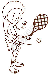 一个男孩打网球的简单素描背景图片