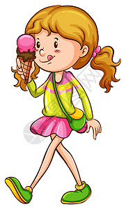 一个吃东西的女孩的彩色素描图片