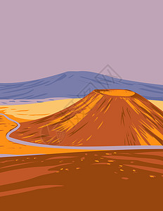 夏威夷火山国家公园的莫纳克亚火山是构成夏威夷大岛的五座火山之一 WPA 海报艺术山脉插图项目顶峰视觉打印丝印荒野首脑工程图片