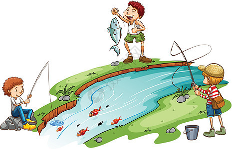 男孩捕鱼动物绿色植物资源栖息地海洋冷血环境男孩们剪贴钓鱼图片